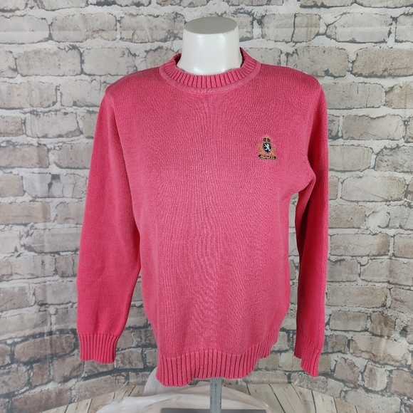 Vintage Sweaters - Vintage 90s Y2K Bermuda Mock Neck Cotton Sweater Hot Pink Size Medium Gossipgirl